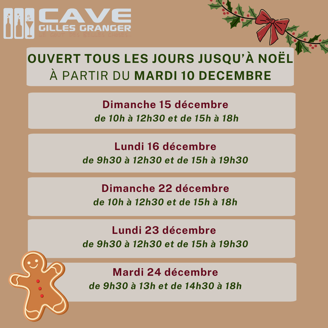 OUVERTURE DATES ET HORAIRES NOËL 2024