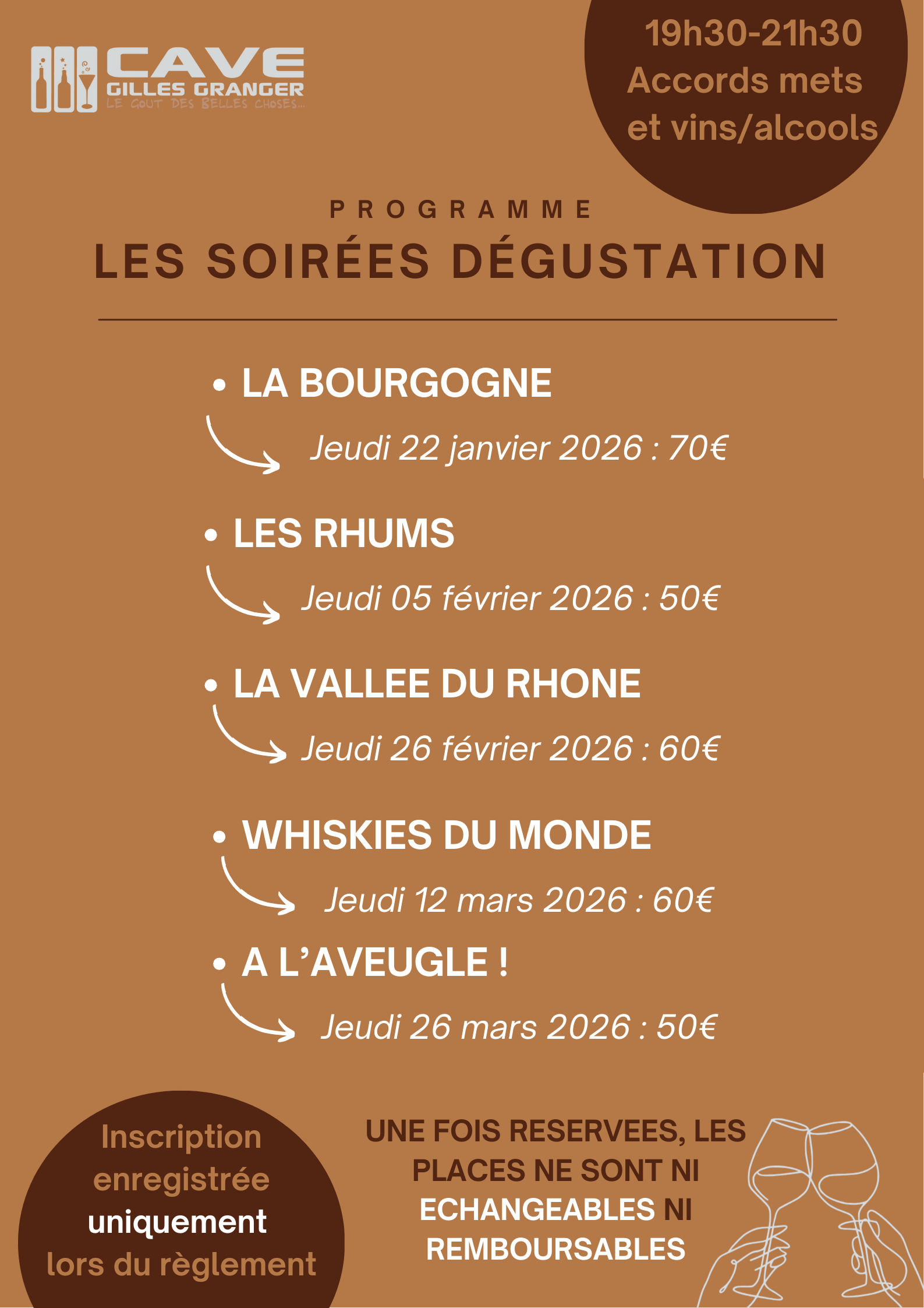 Le programme des soirées dégustation