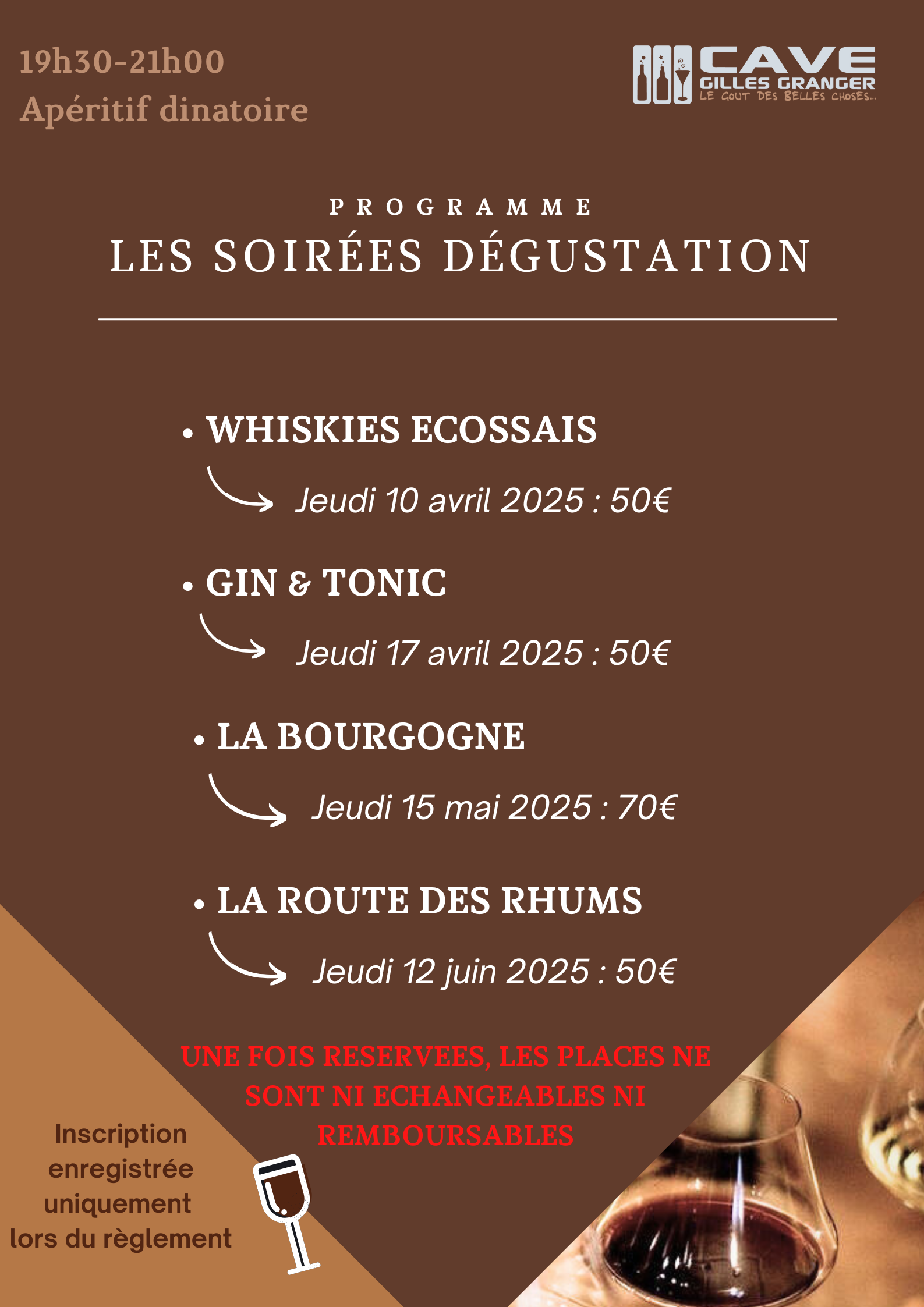 Le programme des soirées dégustation