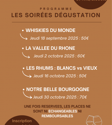Le programme des soirées dégustation