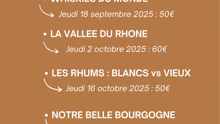 Le programme des soirées dégustation