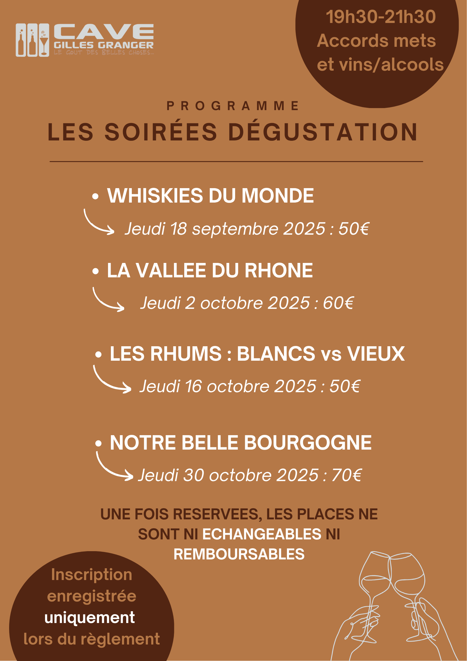 Le programme des soirées dégustation