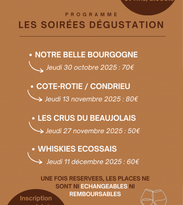 Le programme des soirées dégustation